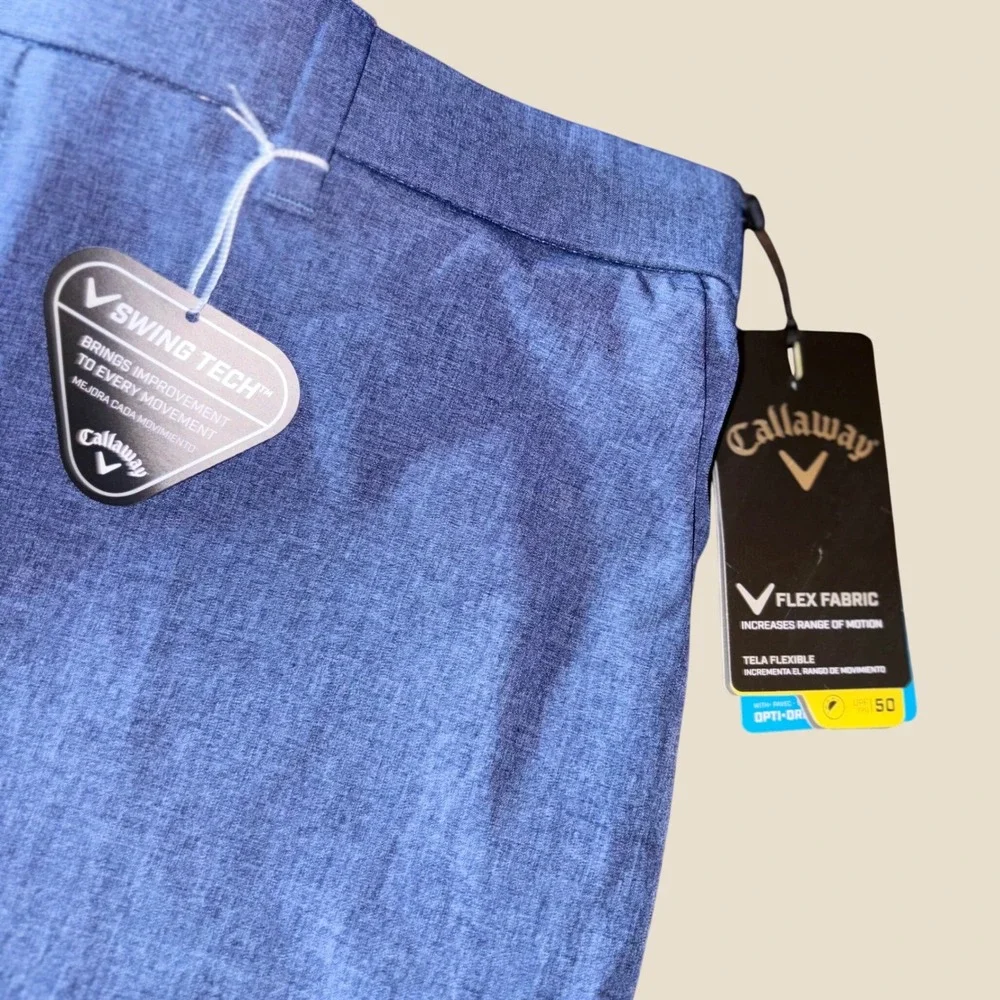 Callaway Mens Golf Shorts 36 Peacoat Heather Blue Swing Tech Flex CGBFA030GG NEW